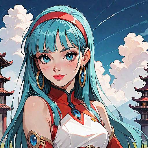 Aqua-Haired Girl Under Cloudy Night Sky