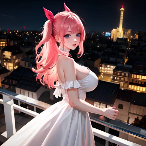 Aesthetic Anime Girl on Rooftop at Night