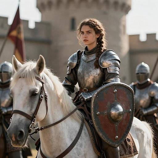 Medieval Warrior Woman on Horseback