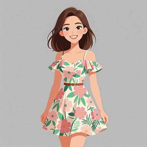 Smiling Woman in Floral Summer Dress