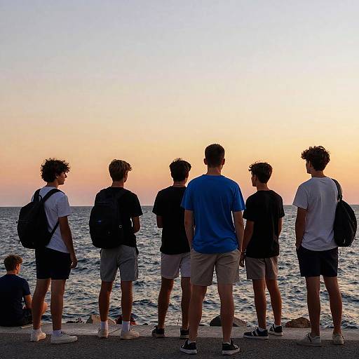 Italian Teens Watching Seaside Sunset