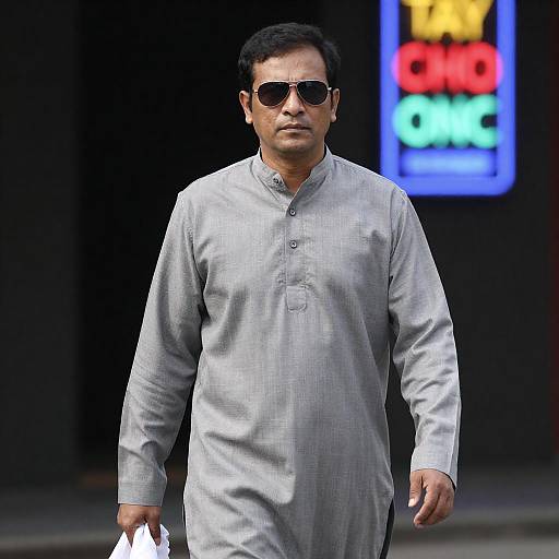 Urban Man in Gray with Neon Lights