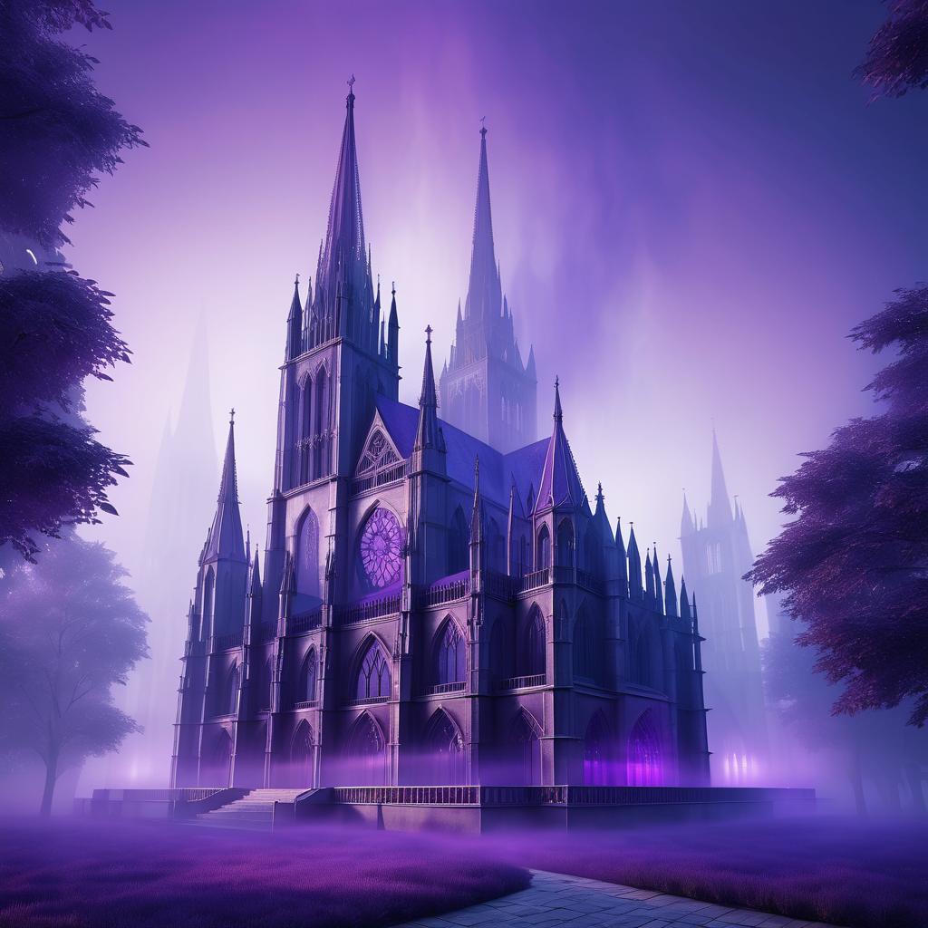 Gothic Cathedral with Enigmatic Purple Mist