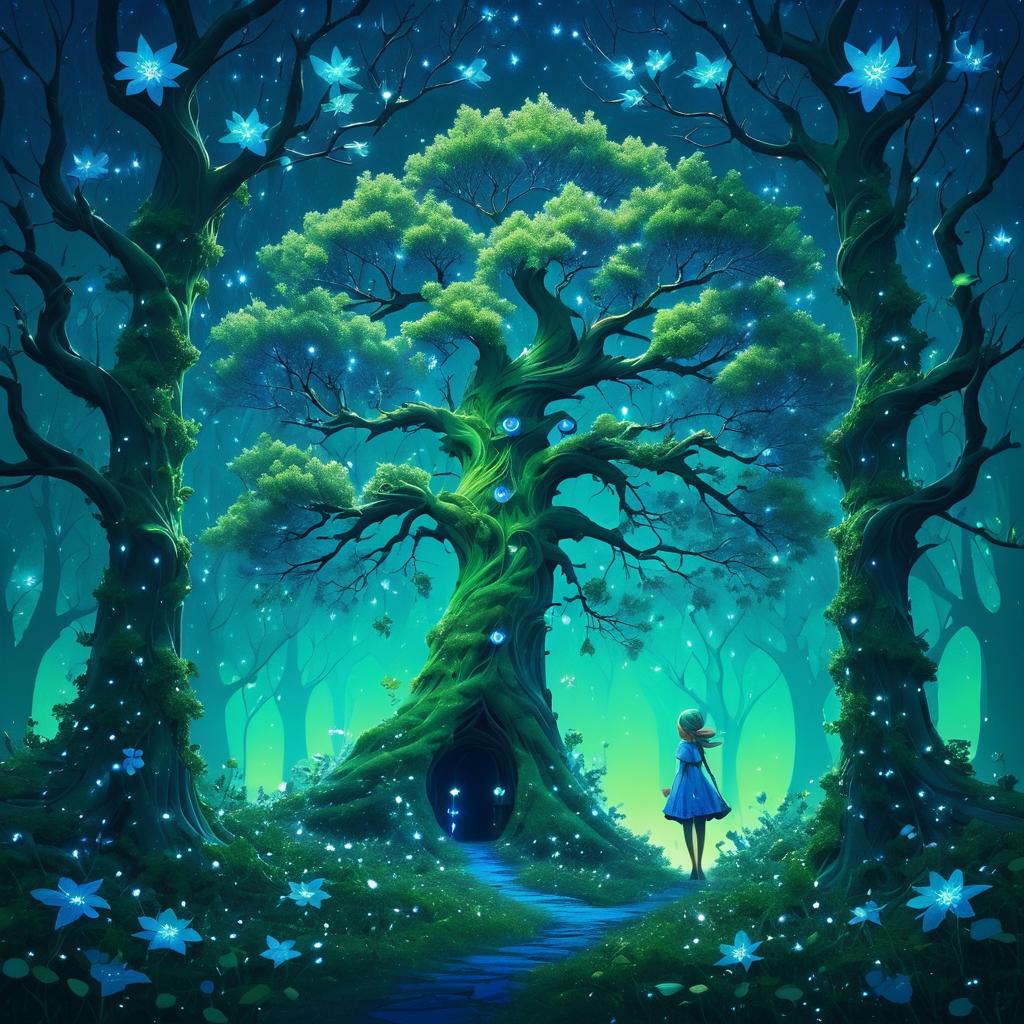 Whimsical Tree and Adventurous Girl