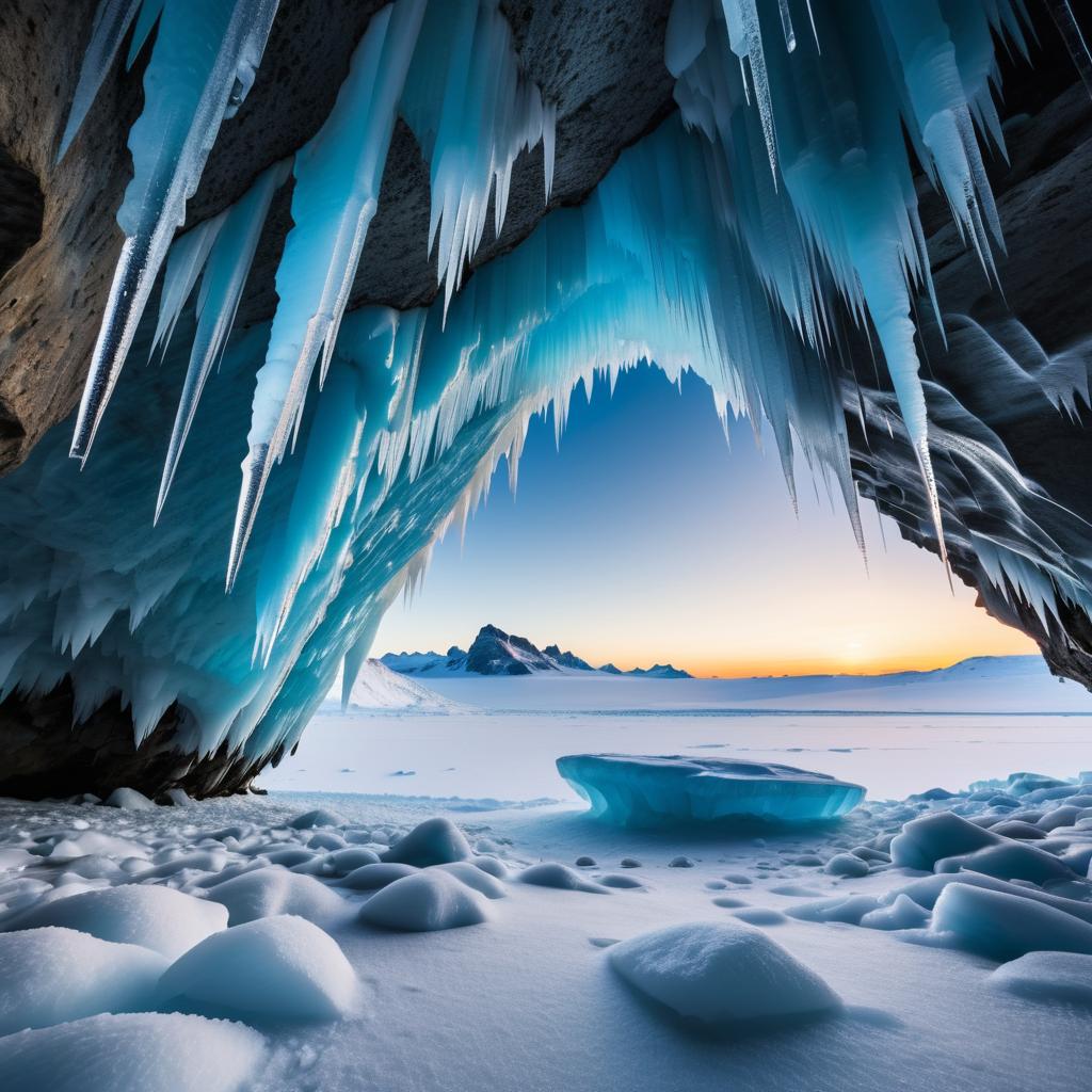 Majestic Ice Cave in Frozen Landscape