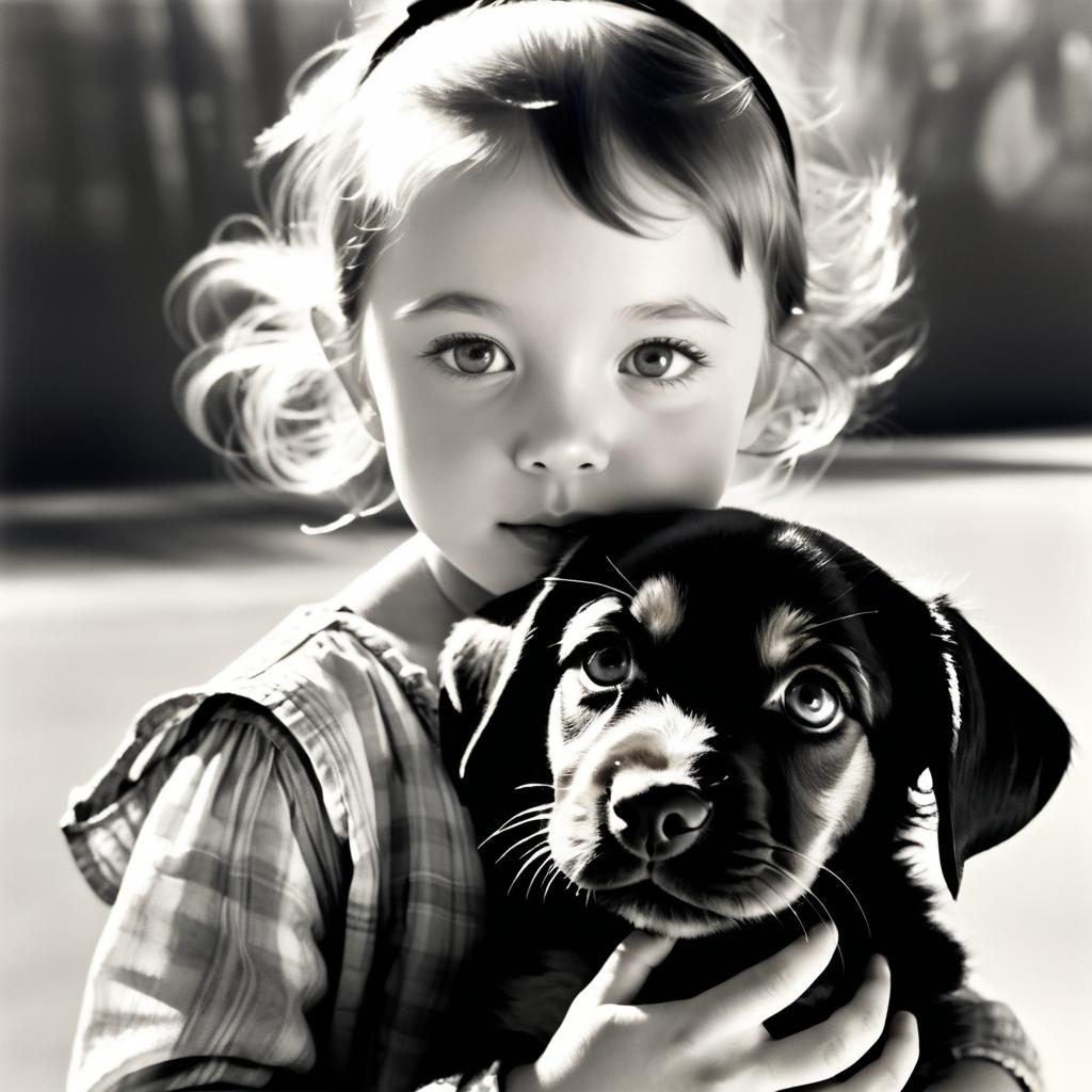 Midday Portrait of Child with Puppy