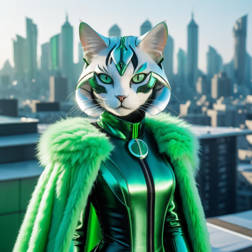 Futuristic Fashion Cat on Rooftop