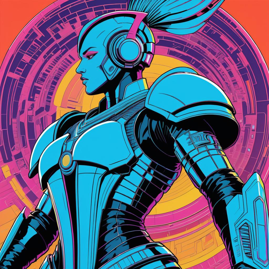 Retro-Futuristic Cyborg Warrior Illustration