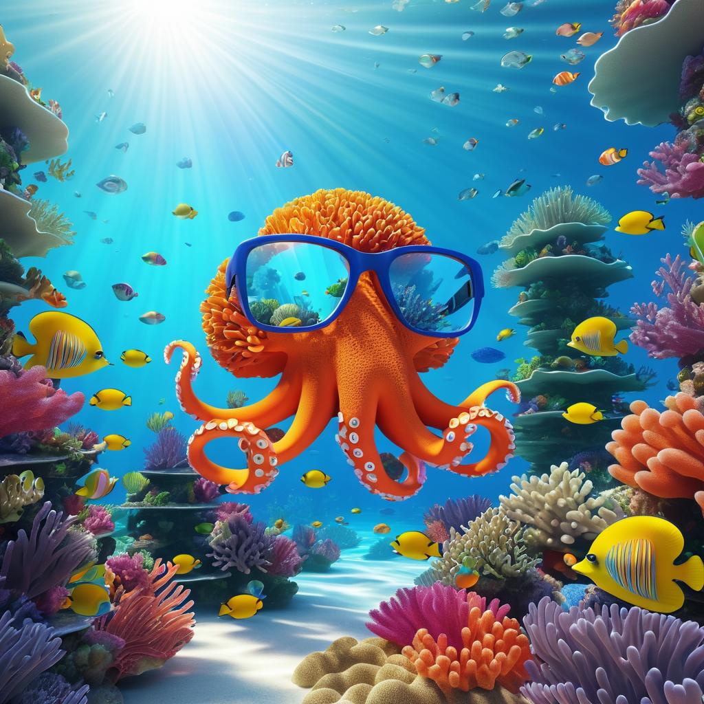 Surreal Coral Reef with Octopus Character