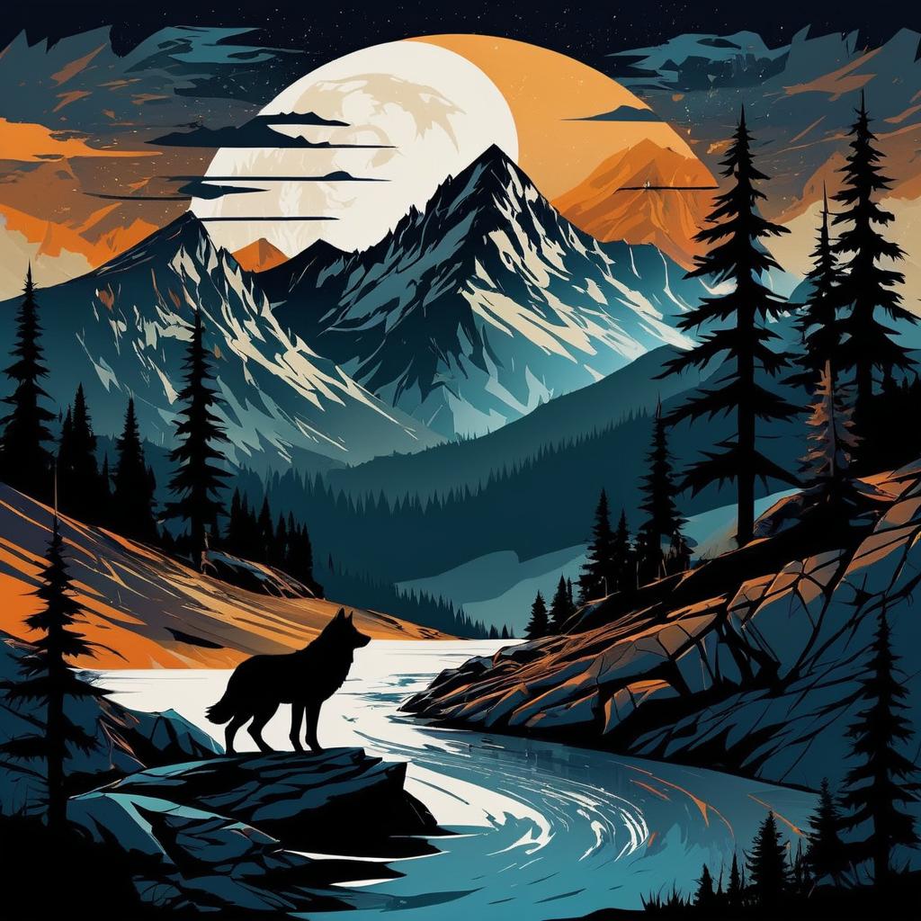 Wolf Mountain Silhouette Adventure Art