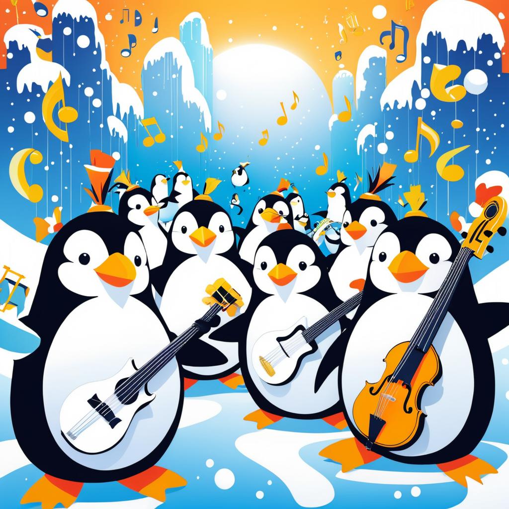 Anime Penguins Playing Instruments Poster