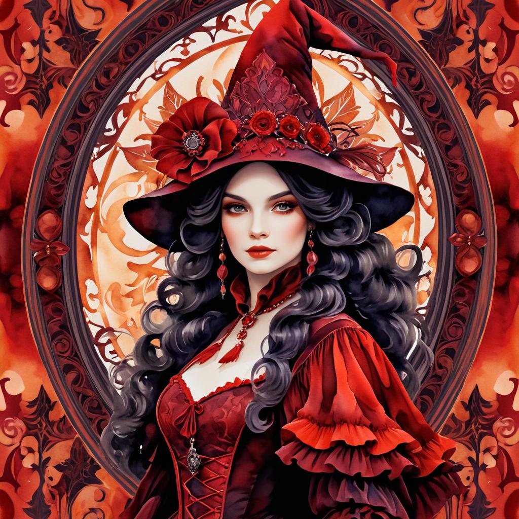 Gothic Witch in Baroque Watercolor Style