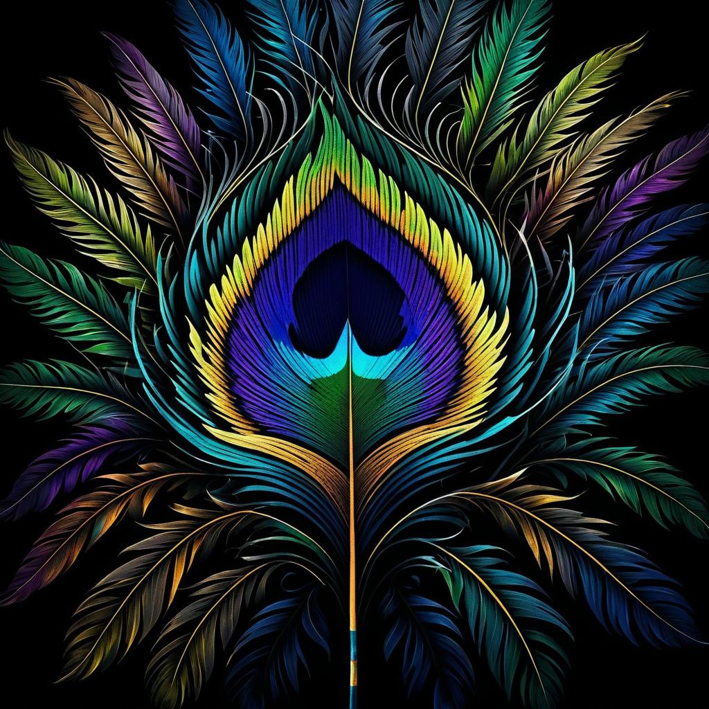 Vibrant Peacock Feather on Dark Background