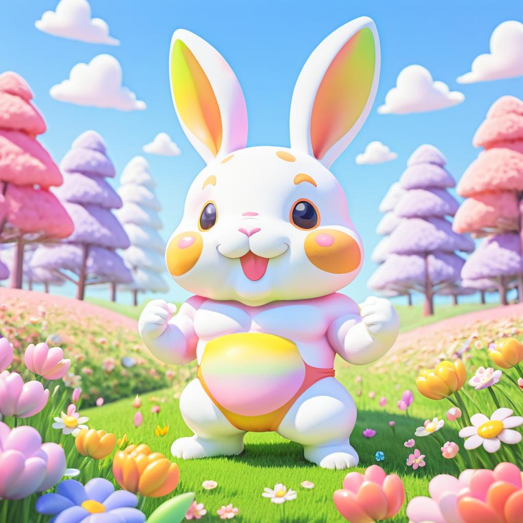 Kawaii Buff Rabbit in Colorful Meadow