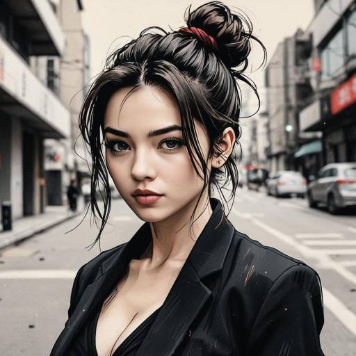 Stylish Woman in Urban Anime Portrait
