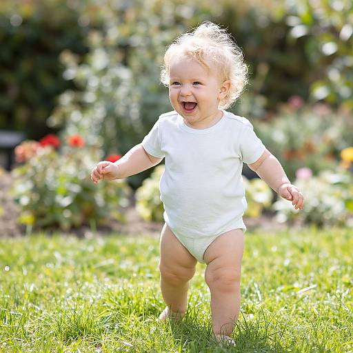 Joyful Blonde Baby in Sunny Garden