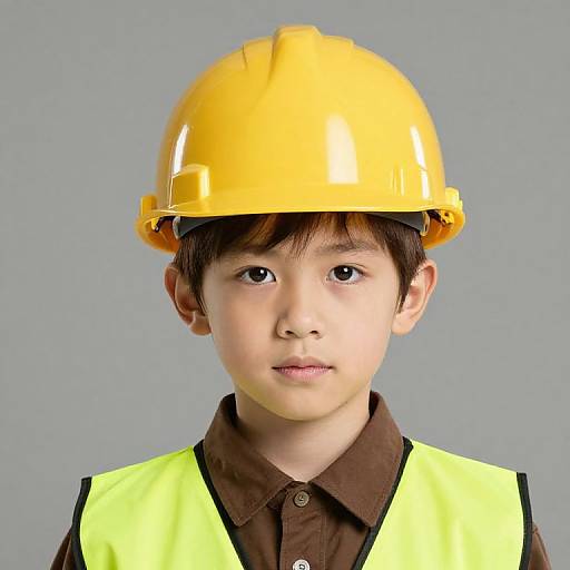 Boy in Yellow Hard Hat and Vest