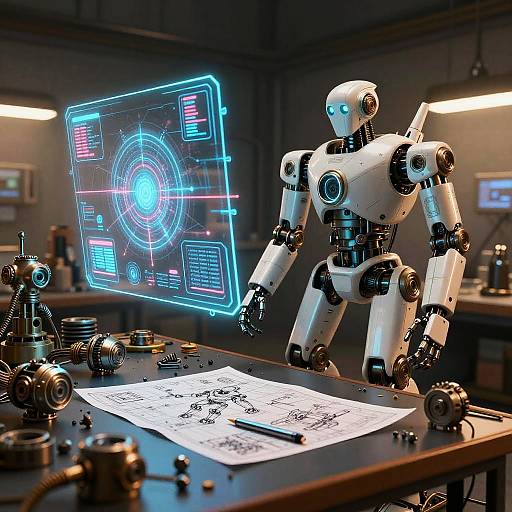 Futuristic Robot Workshop with Holograms