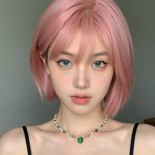 Radiant Young Woman in Green Background