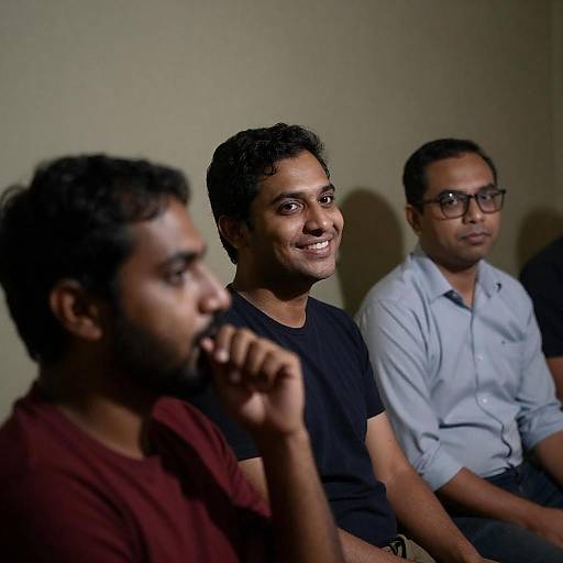 Three Men in Dimly Lit Room