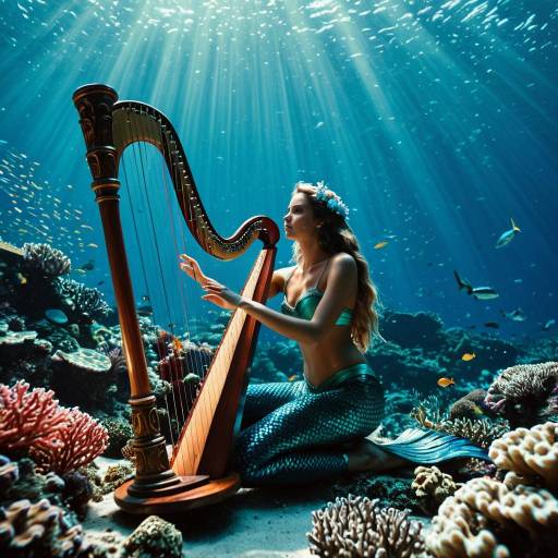 Mermaid Playing Harp Underwater