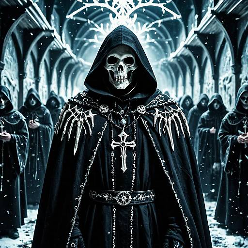 Gothic Cultist in Hooded Mantle with Bone Embroidery