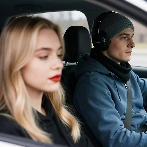 Intimate Car Moment with Two People