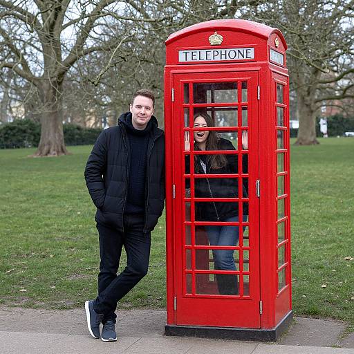 Couple by Classic Red Phone Box