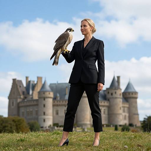 Modern Falconer Woman with Bird of Prey