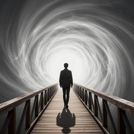 Solitary Figure on Ethereal Bridge