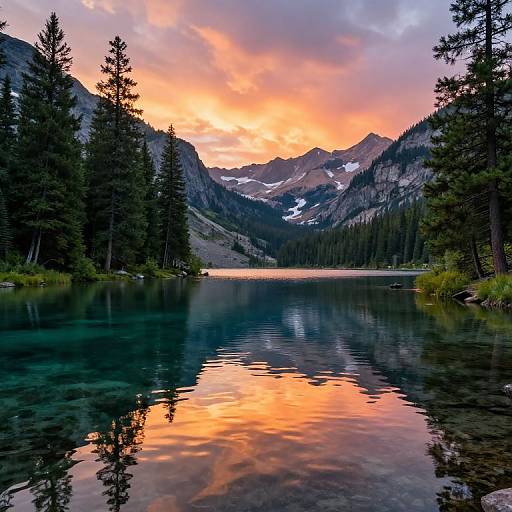 Serene Realistic Mountain Lake Sunset