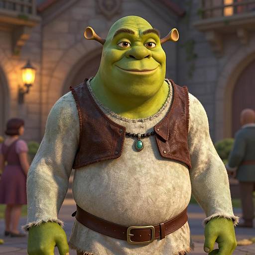 Photorealistic Shrek Costume in Medieval Setting