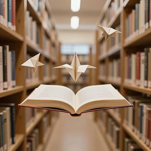 Origami Books Flying from Library