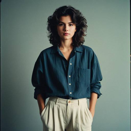 Young Woman in Casual 80s Style Outfit
