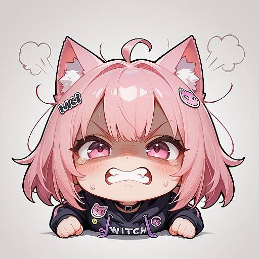Chibi Pink-Haired Cat Girl Emote