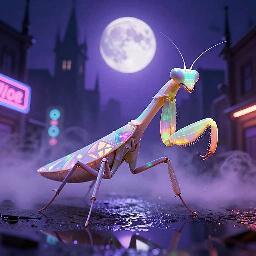 Surreal Kinetic Opal Mantis Sculpture