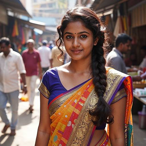 Realistic South Indian Woman in Market