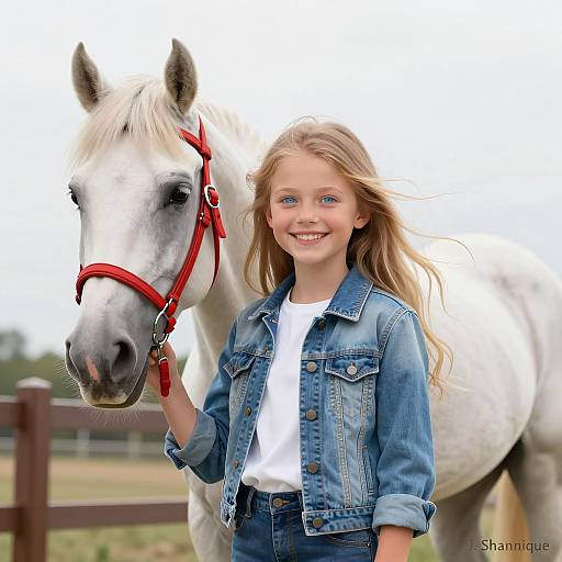 Young Girl with Horse Digital Illustration