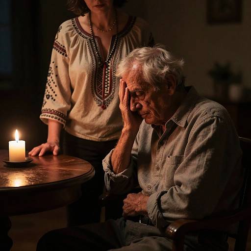 Elderly Man in Candlelit Room