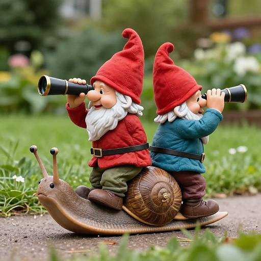 Whimsical Gnomes on Mechanical Snail