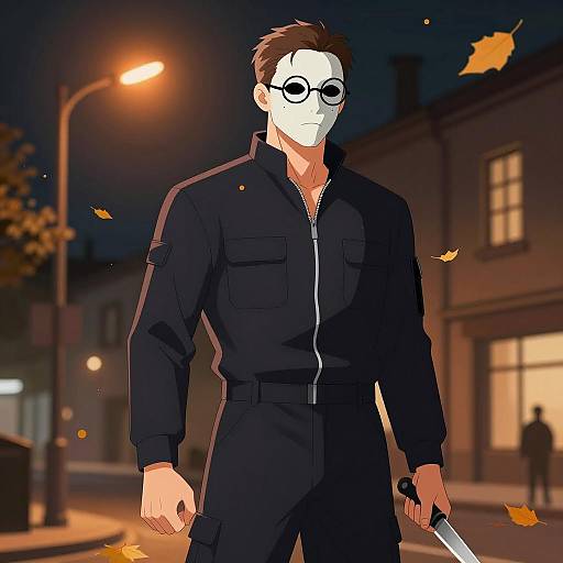 Urban Night Scene with Mysterious Figure