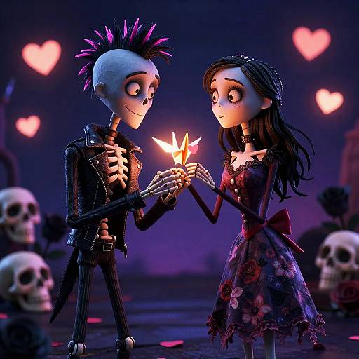 Punk Skeleton Lovers Valentine's Scene