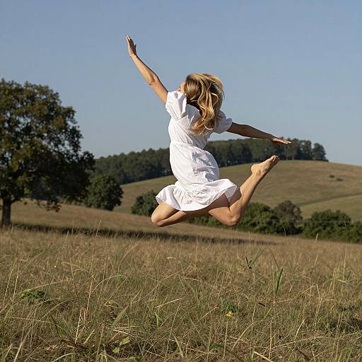 Dynamic Jumping Woman in Nature
