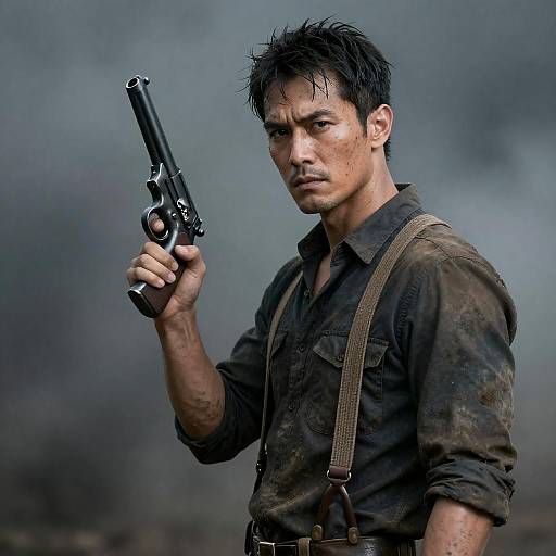 Mysterious Man with a Skull Handle Gun