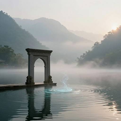Tranquil Lake with Mystical Archway