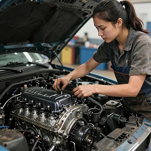 Mechanic Working on Mustang Engine