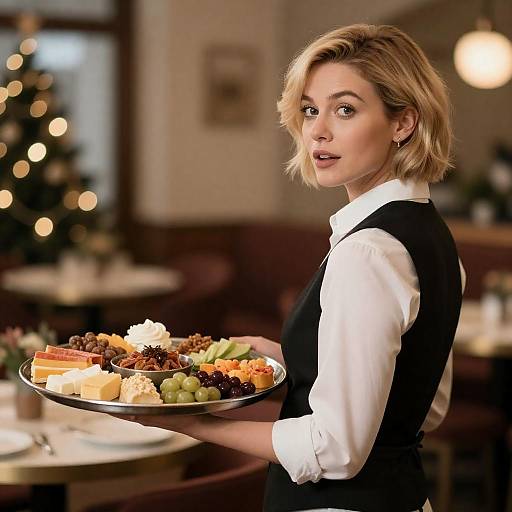 Surprised Woman Serving Festive Food