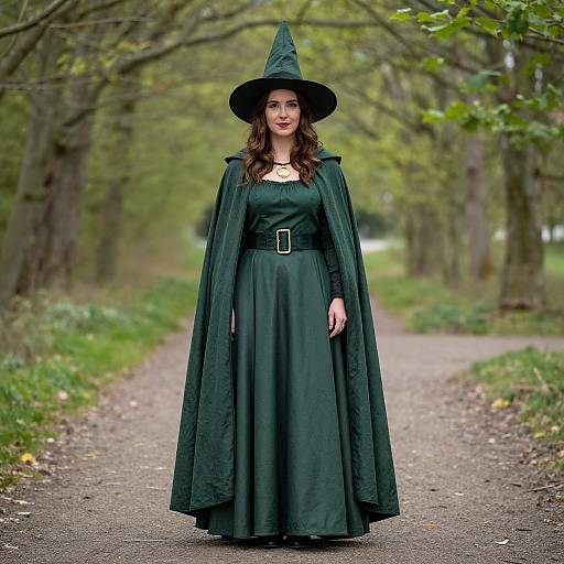 Green Witch in Cloak on Path