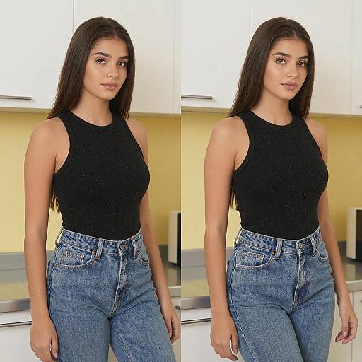 Confident Woman in Sparkly Top