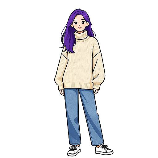 Casual Woman in Oversized Knit Sweater